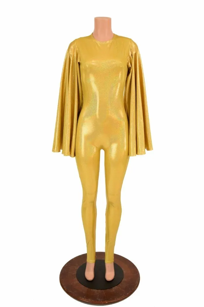 Gold Catsuit with Fan Sleeve Wings