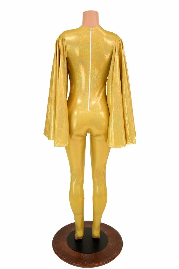 Gold Catsuit with Fan Sleeve Wings