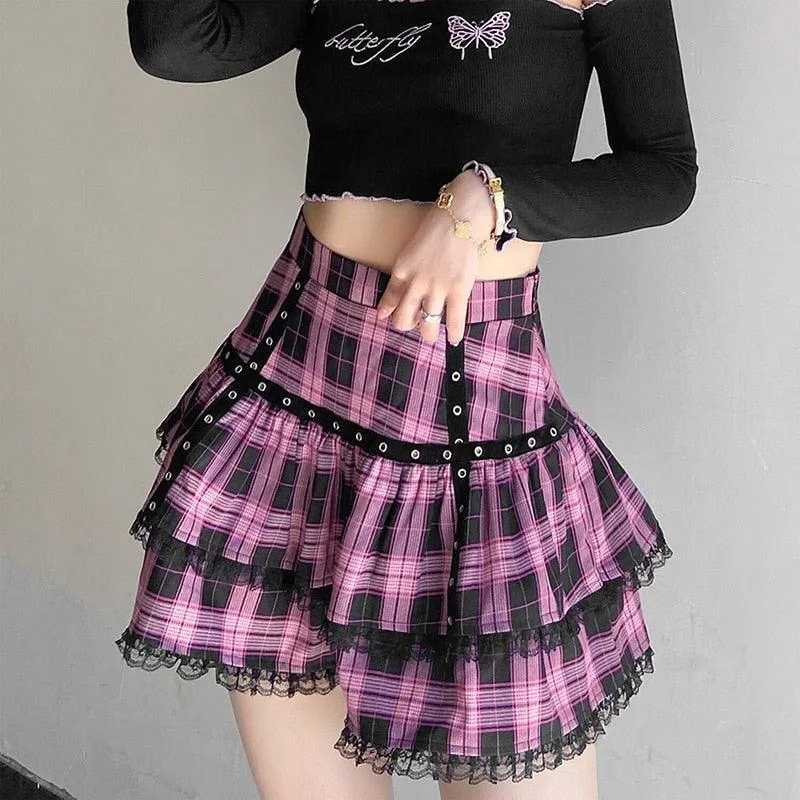 Gothic Pink Plaid Skirt