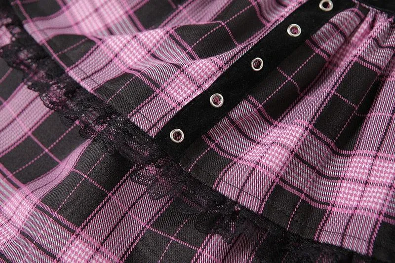 Gothic Pink Plaid Skirt