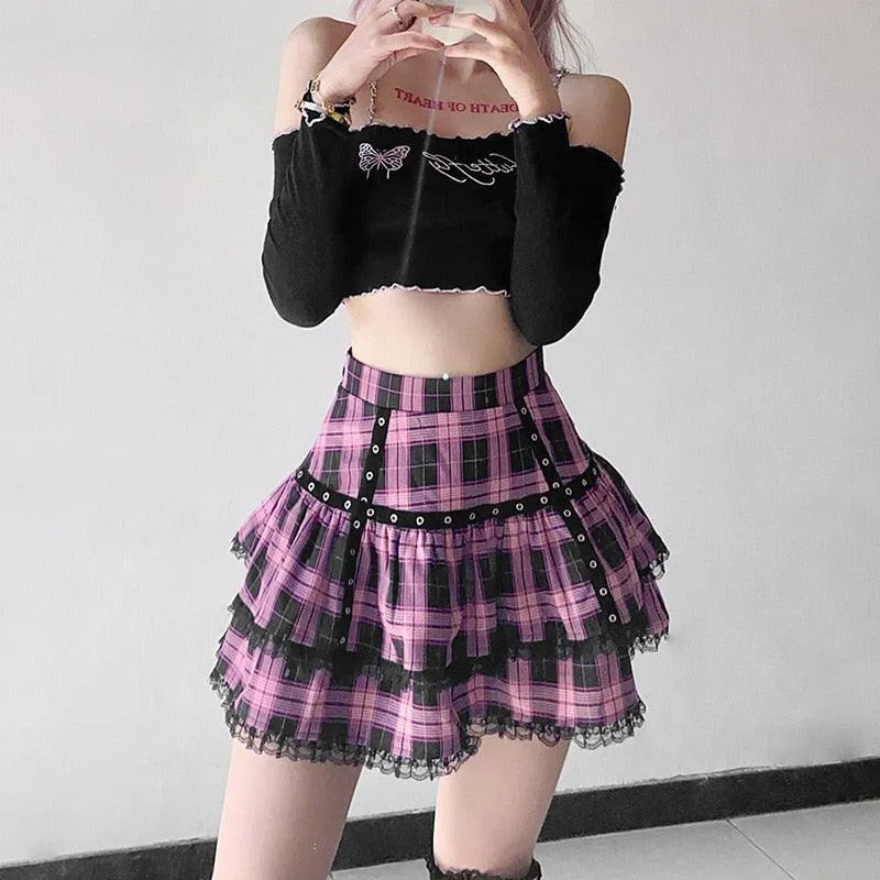 Gothic Pink Plaid Skirt