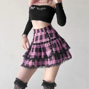 Gothic Pink Plaid Skirt