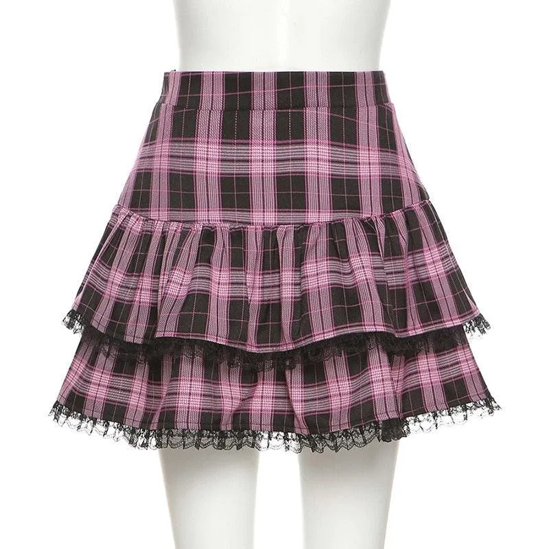 Gothic Pink Plaid Skirt