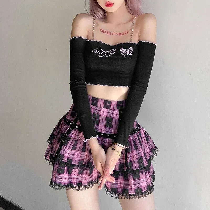 Gothic Pink Plaid Skirt