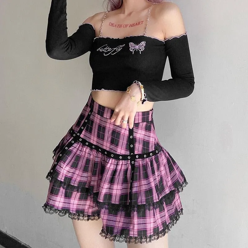 Gothic Pink Plaid Skirt