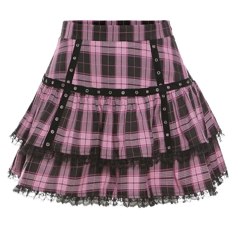 Gothic Pink Plaid Skirt