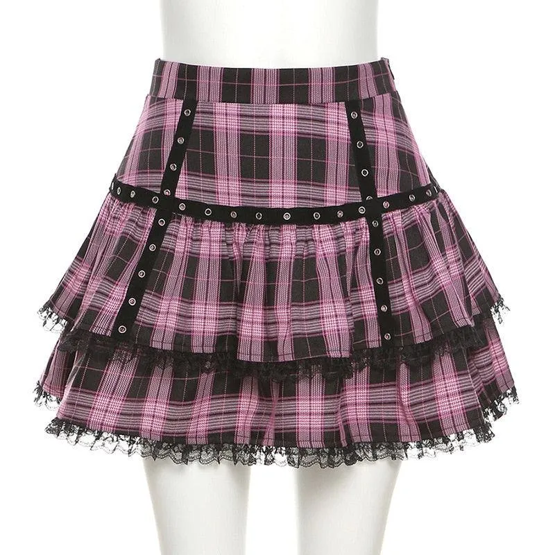 Gothic Pink Plaid Skirt