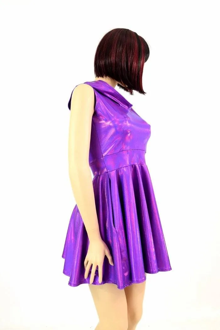 Grape Holographic Pocket Skater Dress