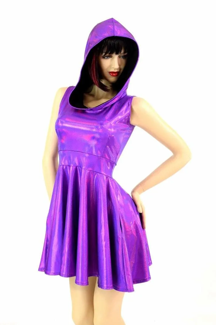 Grape Holographic Pocket Skater Dress