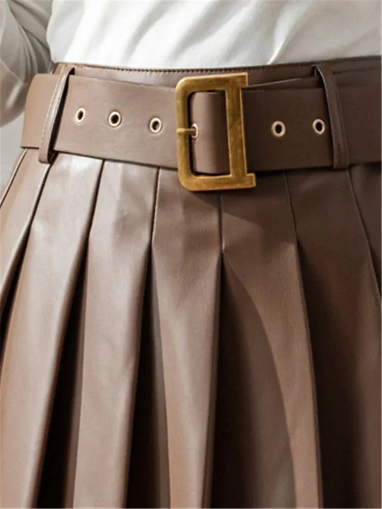 Green Pleated Women's With Belted 2024 New Sexy Mini Autumn Winter Skirt