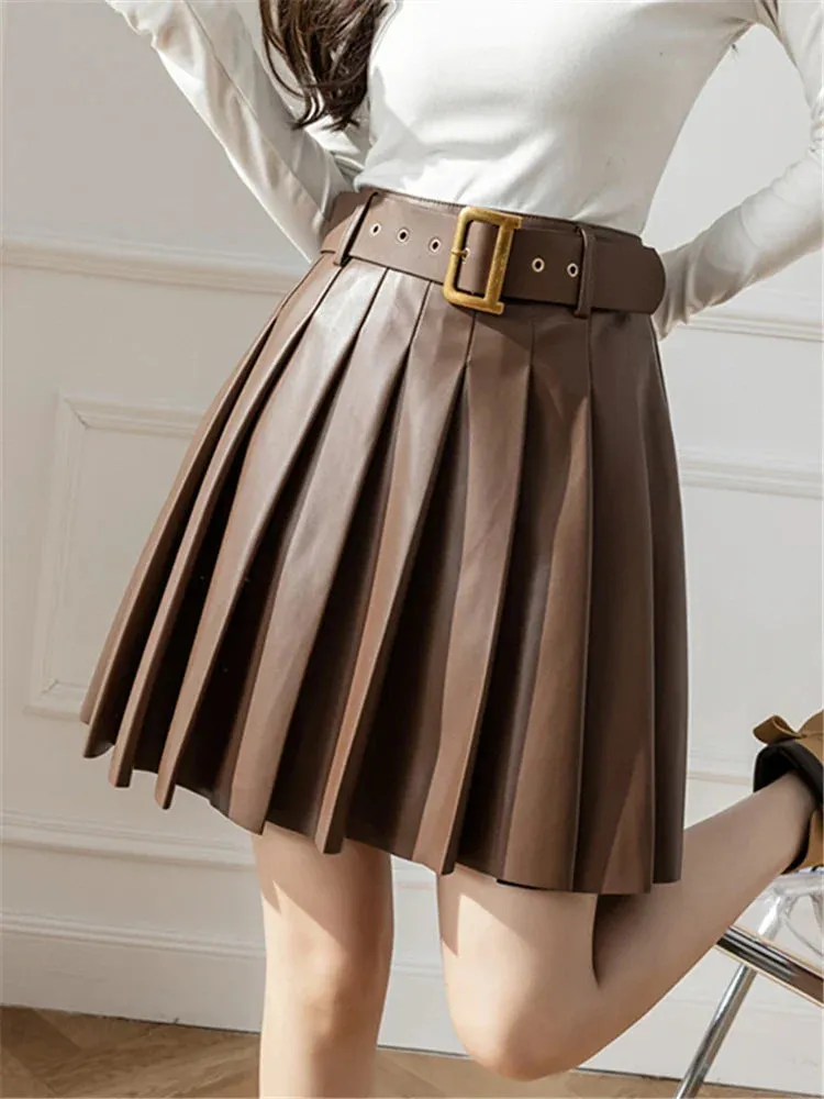 Green Pleated Women's With Belted 2024 New Sexy Mini Autumn Winter Skirt