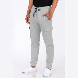 Grey Cotton Blend Cargo Joggers