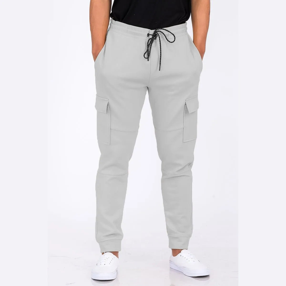 Grey Cotton Blend Cargo Joggers