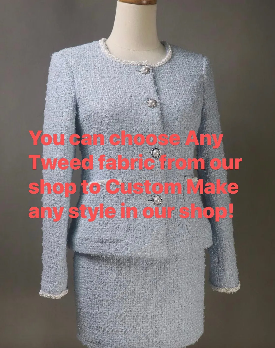 Grey Teal Tweed Skirt Suit