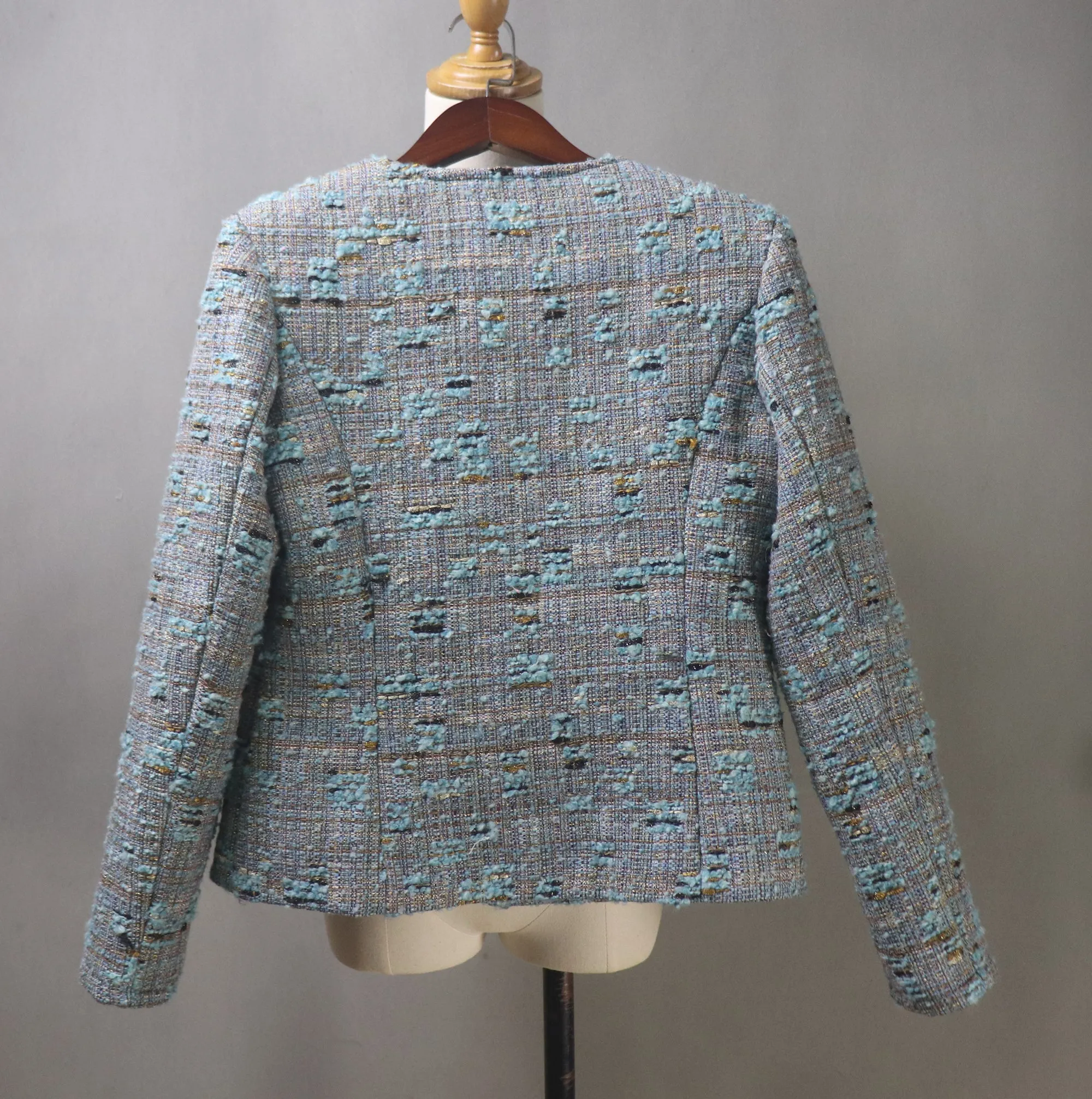 Grey Teal Tweed Skirt Suit