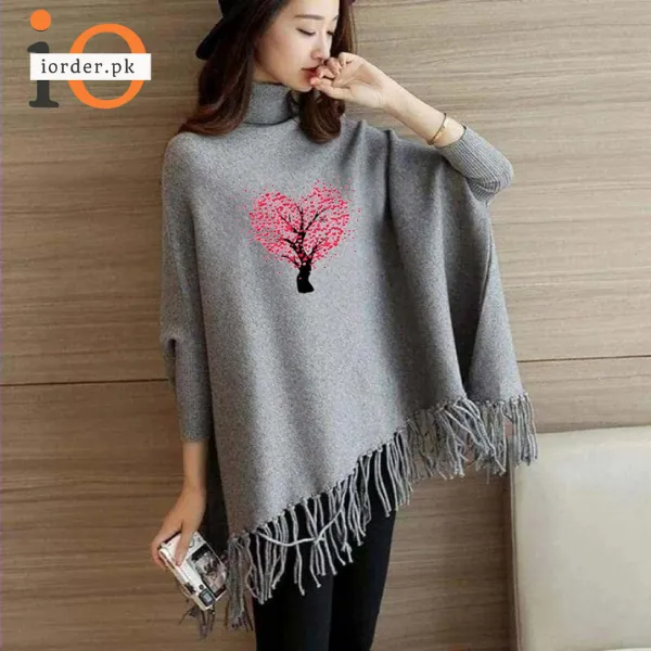 Grey Tree Printed Poncho