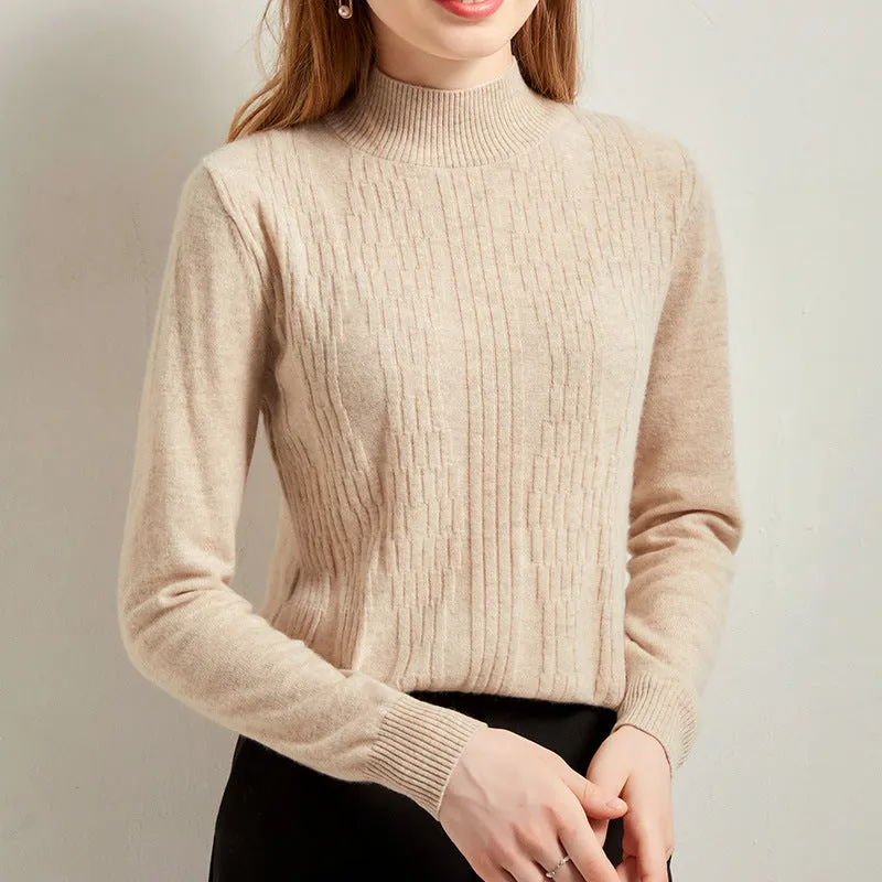 Half Turtleneck  Pullover Pure Knitted Cashmere Sweater for Women