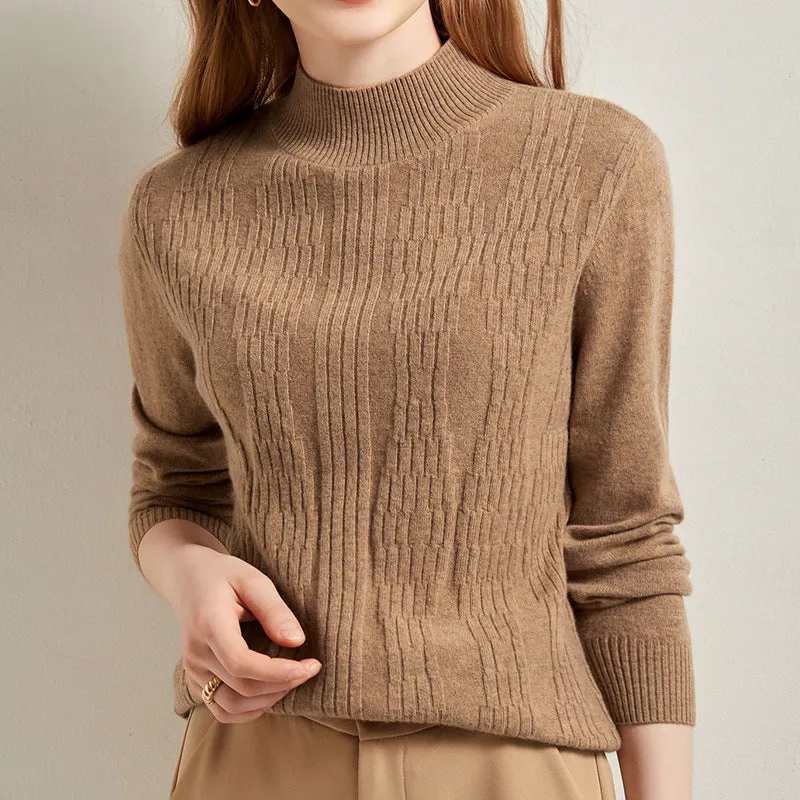 Half Turtleneck  Pullover Pure Knitted Cashmere Sweater for Women