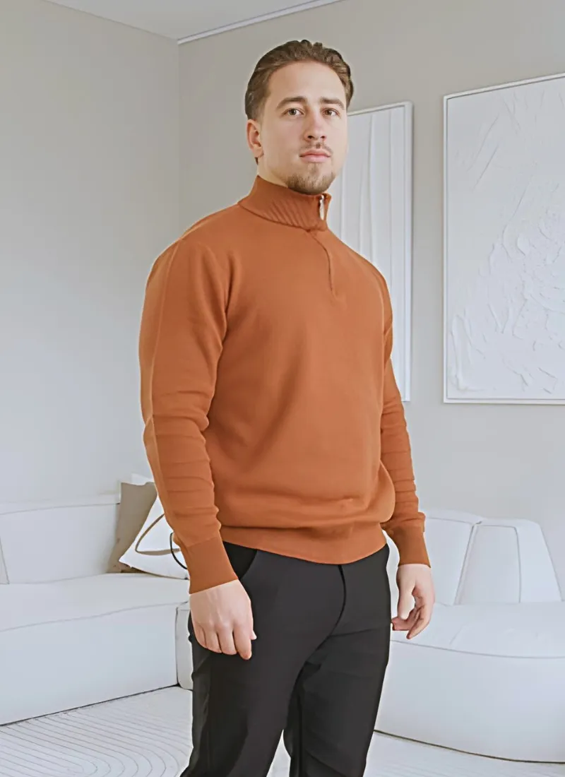 Half-Zip Knit Sweater - Rust