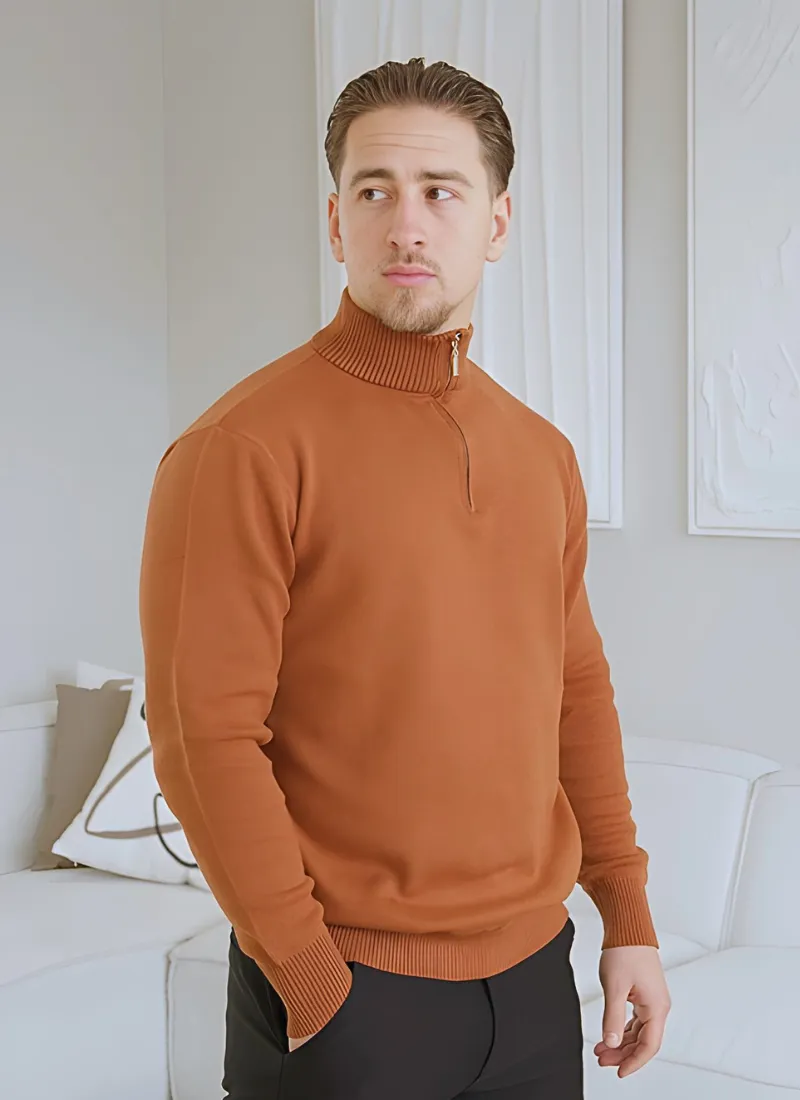 Half-Zip Knit Sweater - Rust