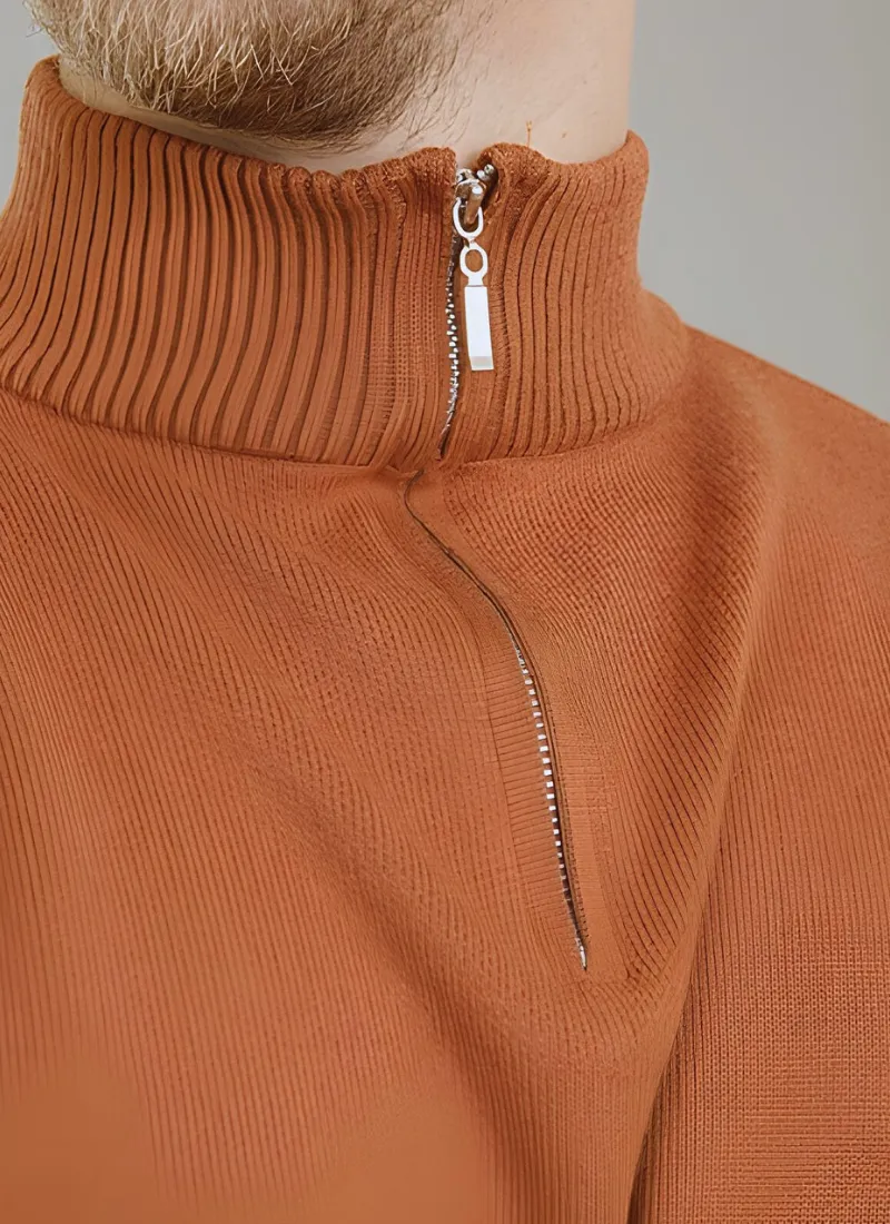 Half-Zip Knit Sweater - Rust