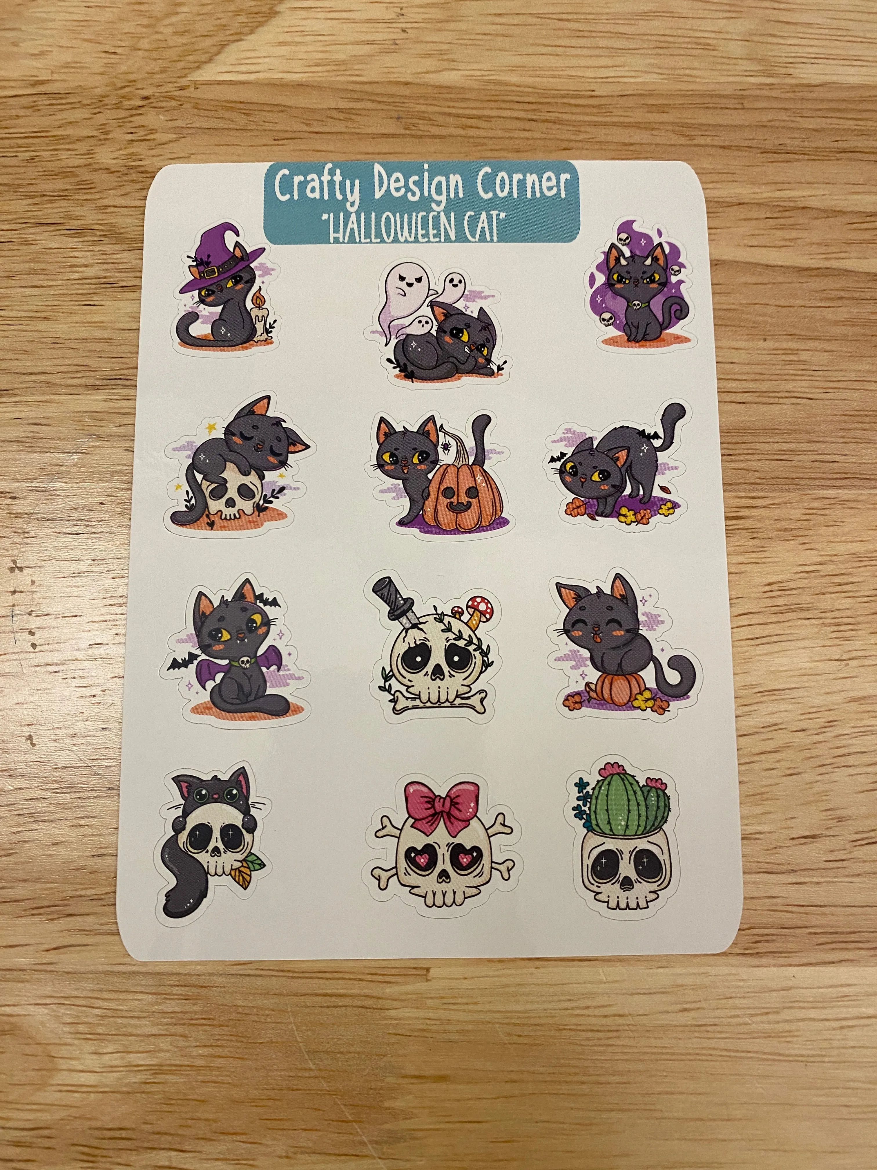 Halloween Cat stickers, Cats with Skulls sticker sheet, Matte Planner Sticker or Glossy Planner Sticker, Cute Cat skulls