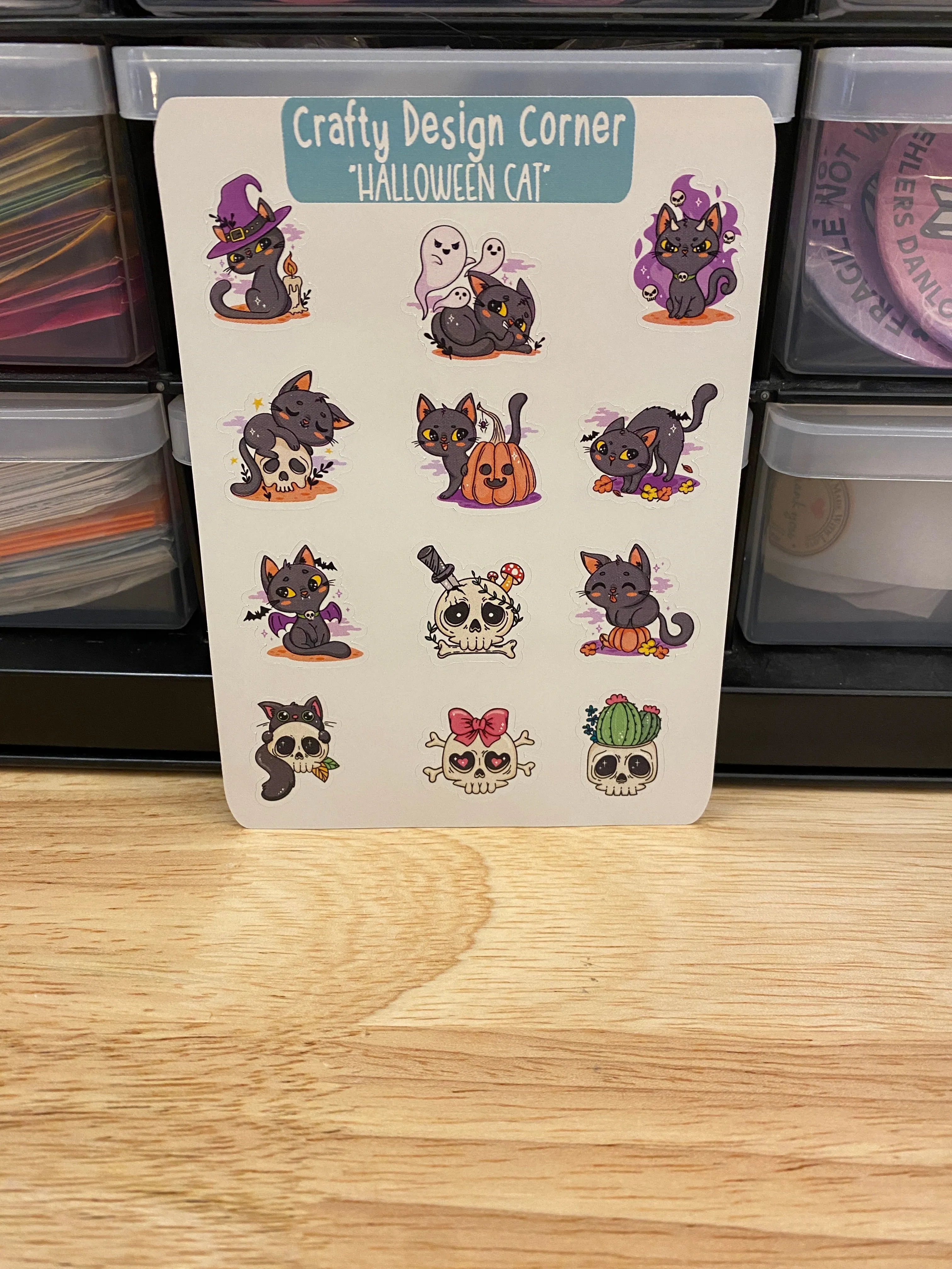 Halloween Cat stickers, Cats with Skulls sticker sheet, Matte Planner Sticker or Glossy Planner Sticker, Cute Cat skulls