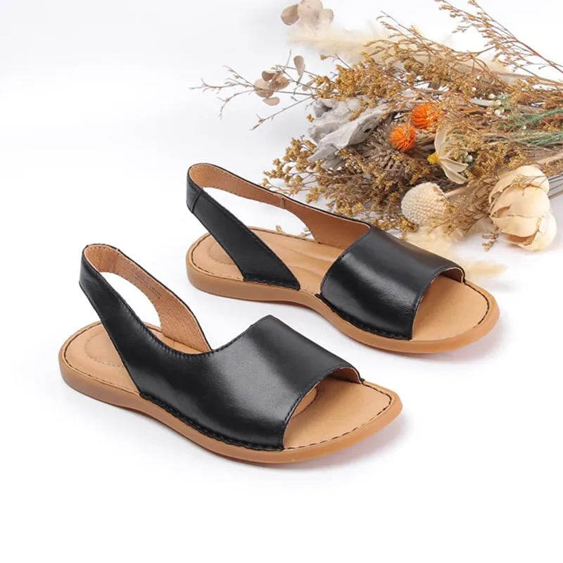 Handmade Leather Peep Toe Sandals For Women Slingback in Golden/Black/Brown