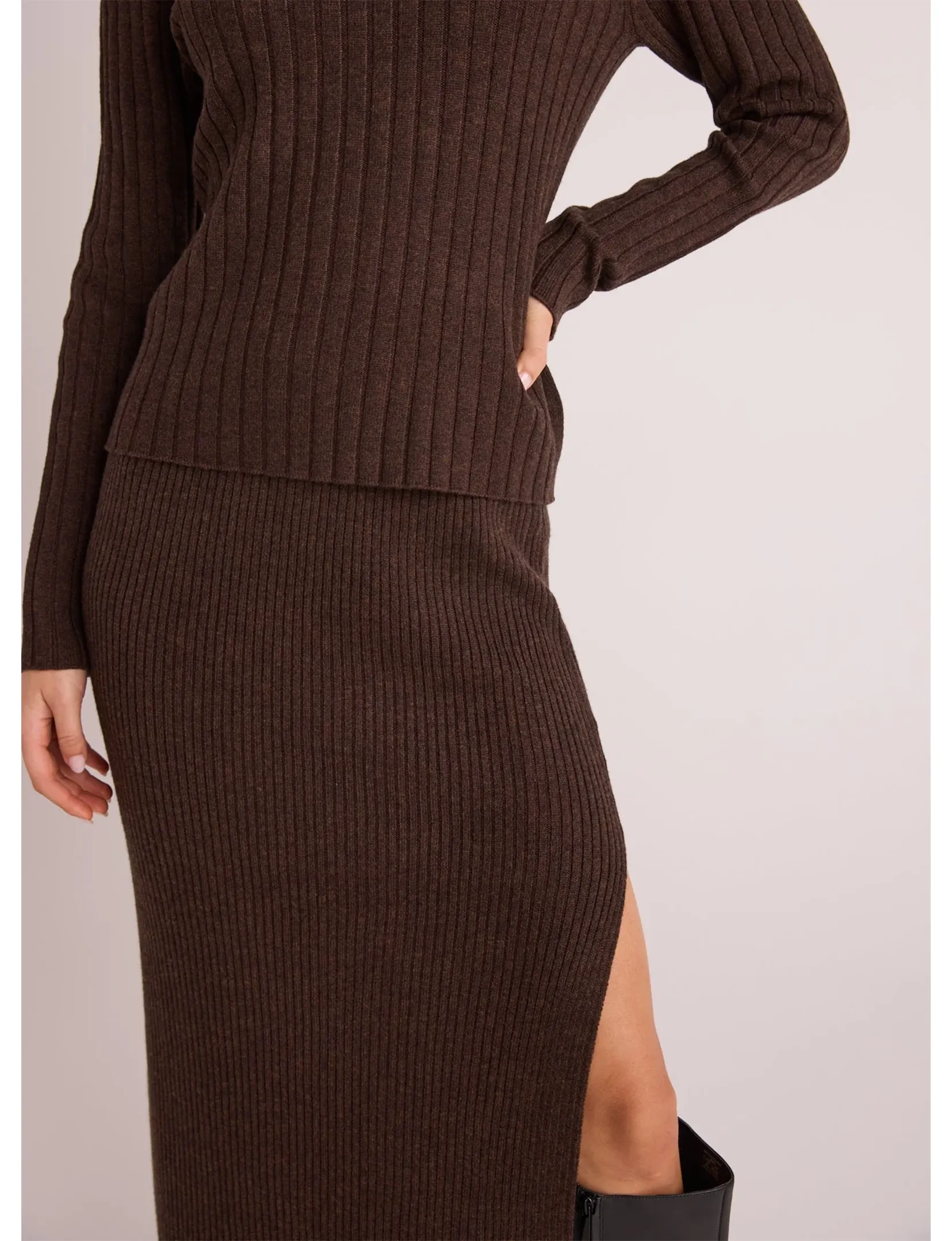 Heather Knit Skirt, Brown