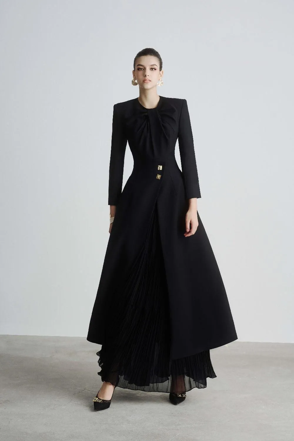 Heloris Pleated Layered Polyester Floor Length Skirt