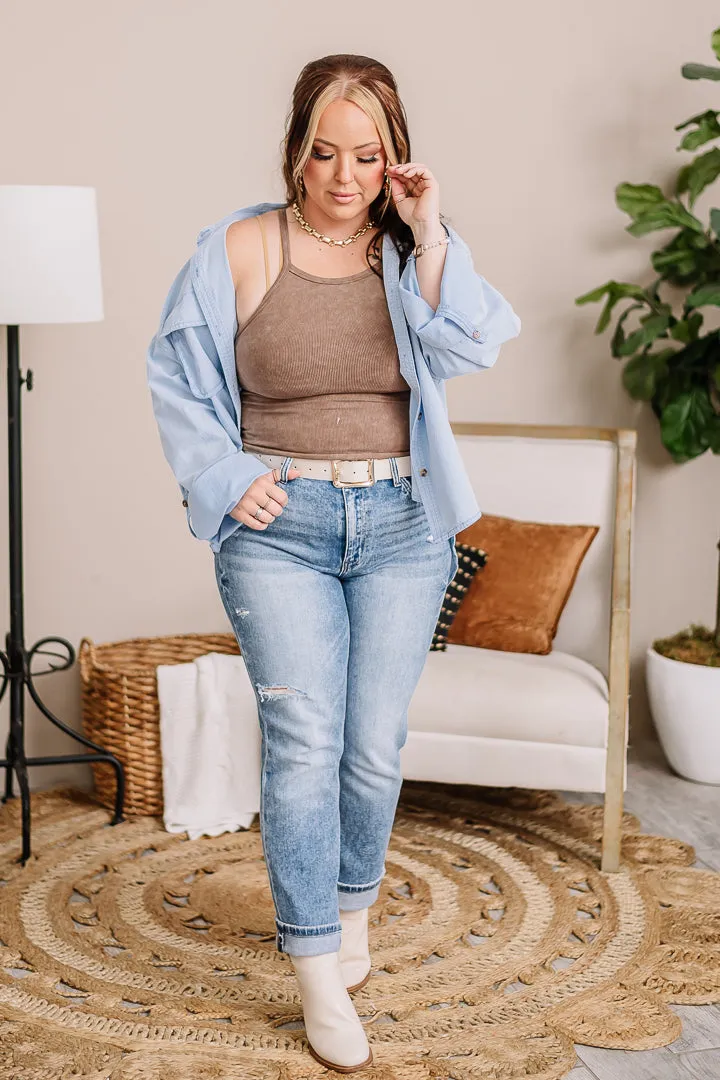 Here Waiting Button Down Top | Denim