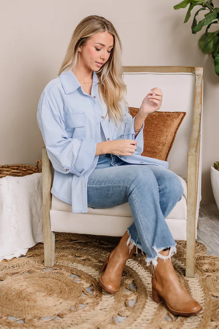 Here Waiting Button Down Top | Denim