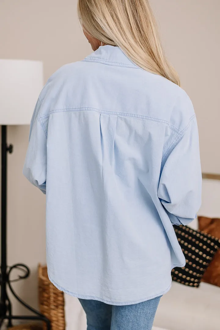 Here Waiting Button Down Top | Denim