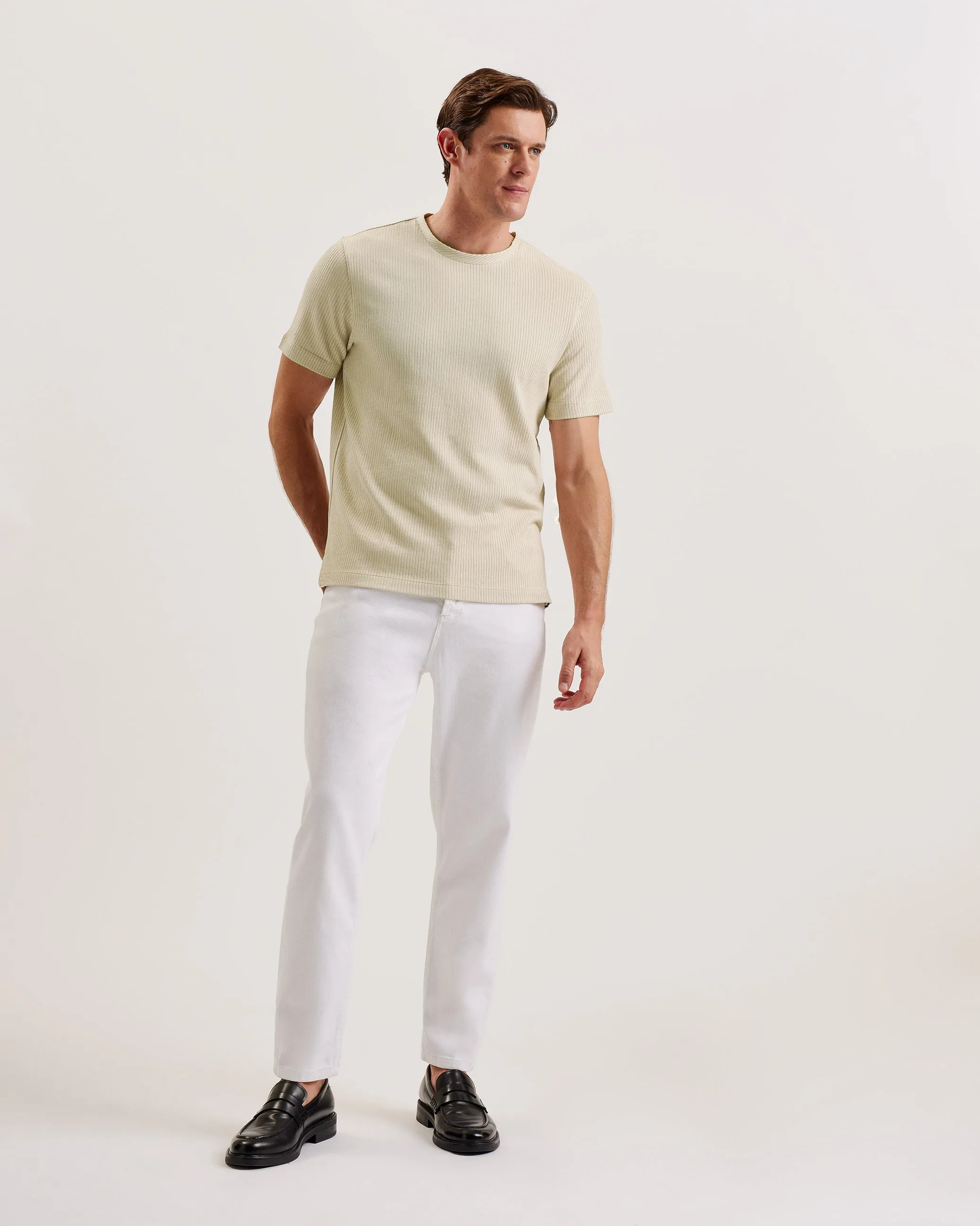 Heynes Ss Regular Fit Textured T-Shirt Beige