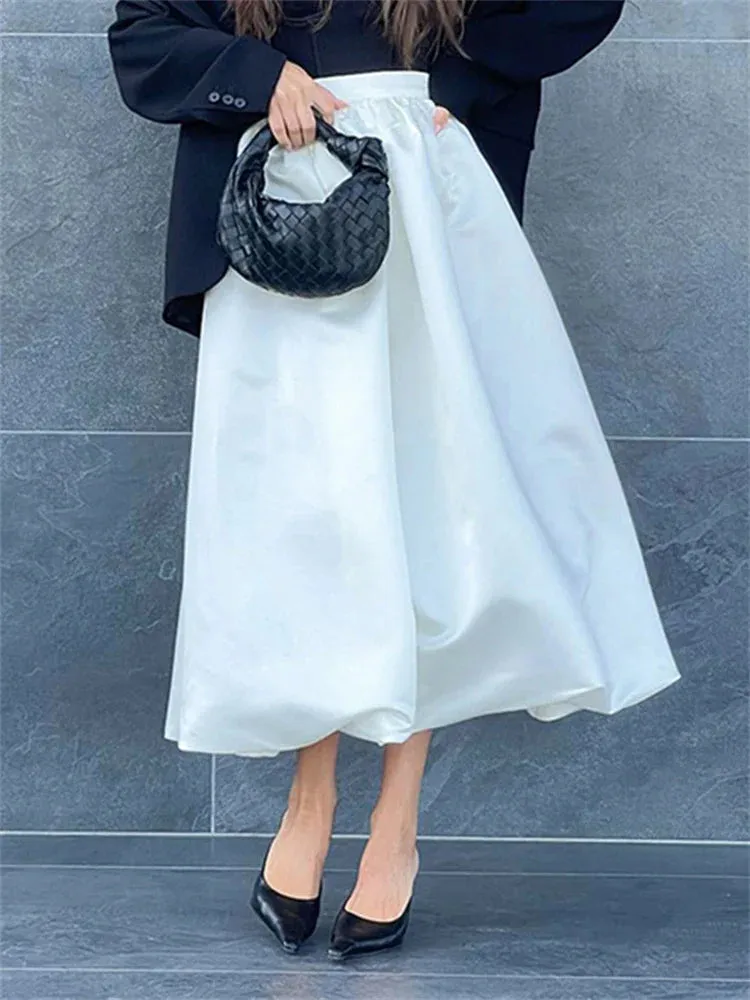 High White Fashion Satin Street Chic Spring Elegant New Pleated Skirt