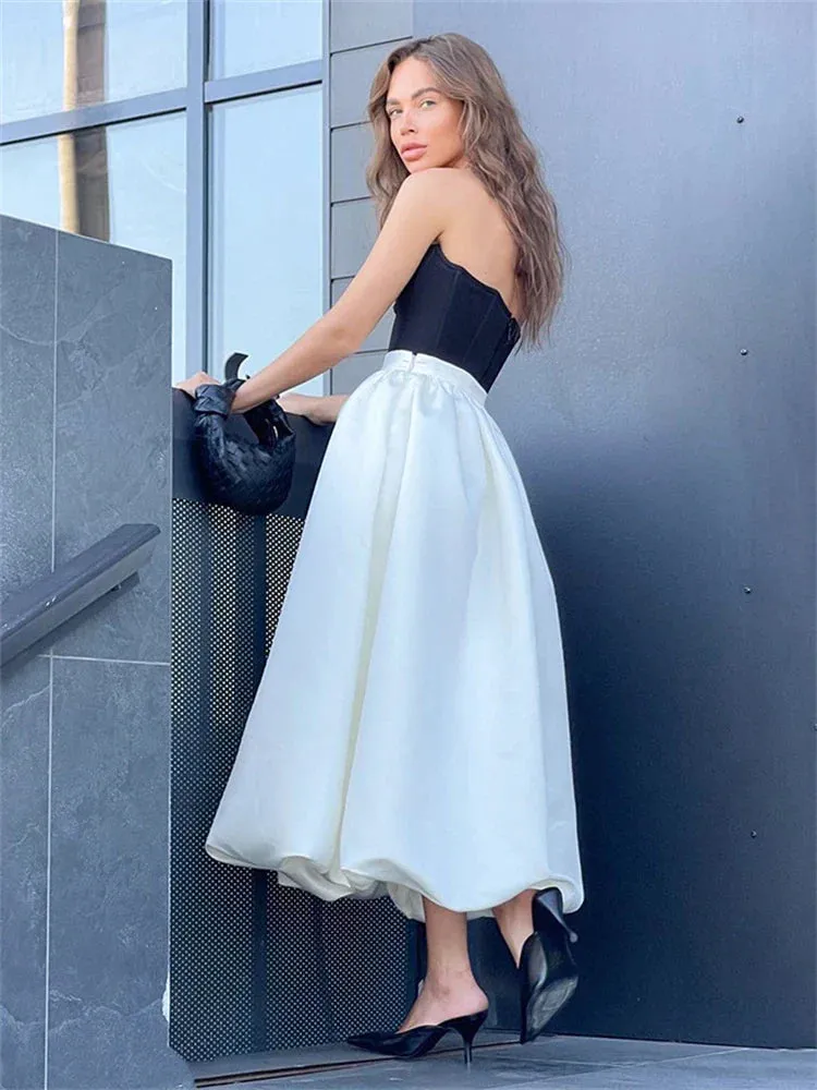 High White Fashion Satin Street Chic Spring Elegant New Pleated Skirt