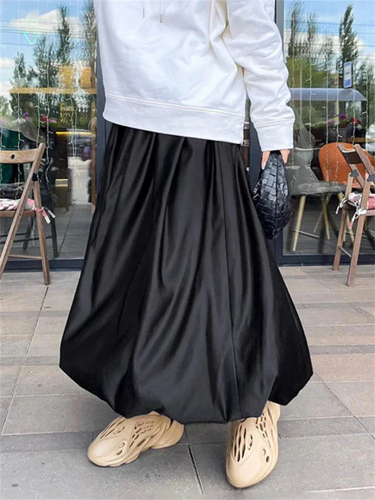 High White Fashion Satin Street Chic Spring Elegant New Pleated Skirt