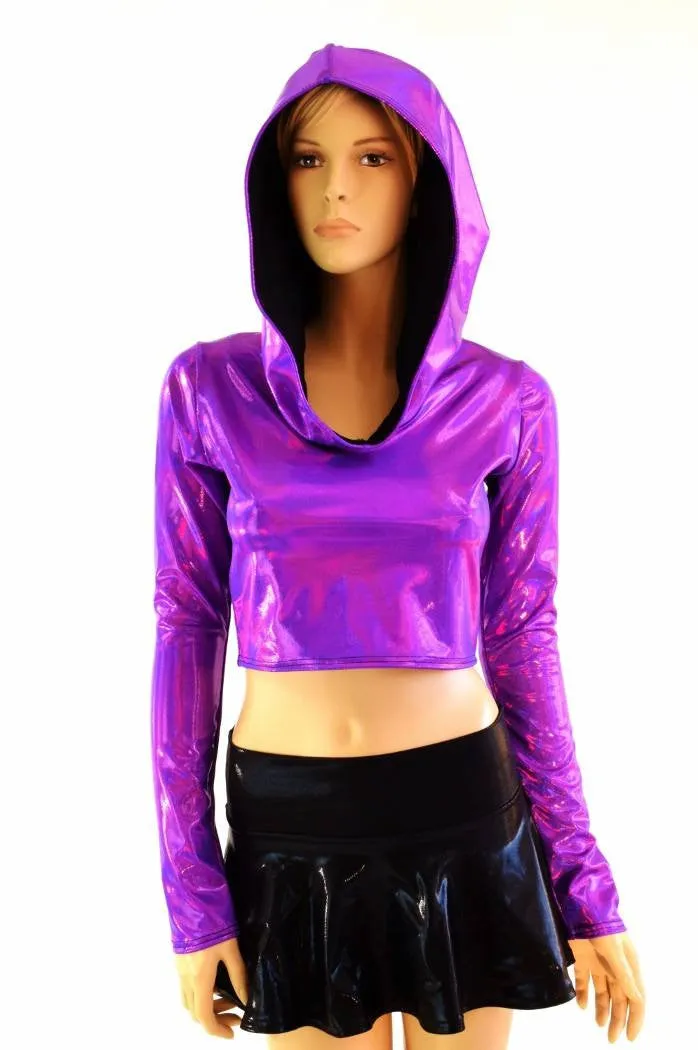 Holographic Long Sleeve Crop Hoodie