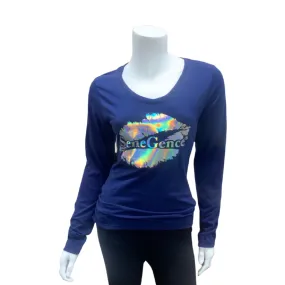 Holographic Navy V-Neck Long Sleeve Shirt