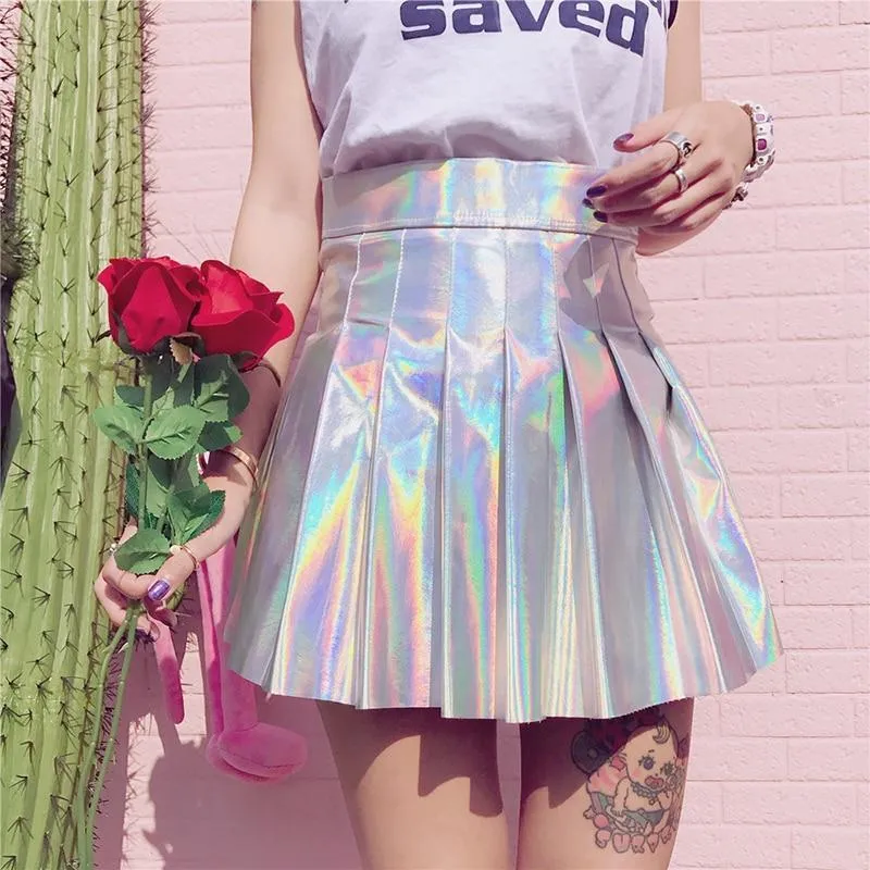 Holographic Pleated Skirt