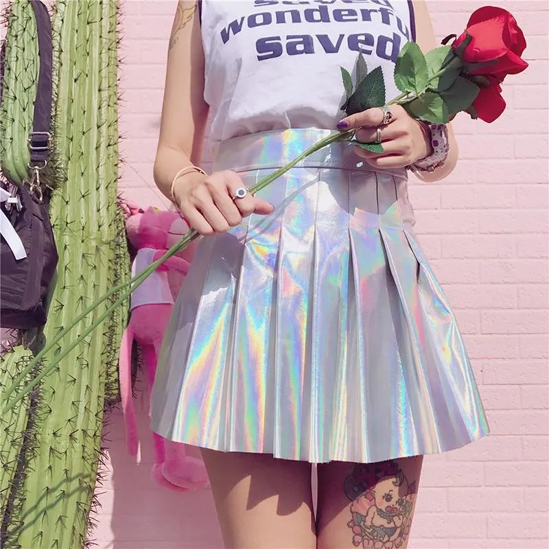 Holographic Pleated Skirt