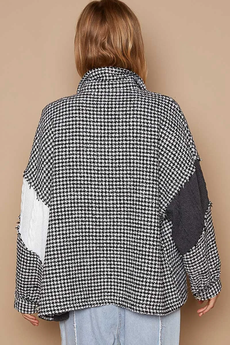 Houndstooth Sweater Mixed Fabric Shacket | POL