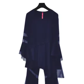 IC Collection Mesh Trim Tunic w/ Bell Sleeves in Navy - 3891T-NVY - Final Sale!