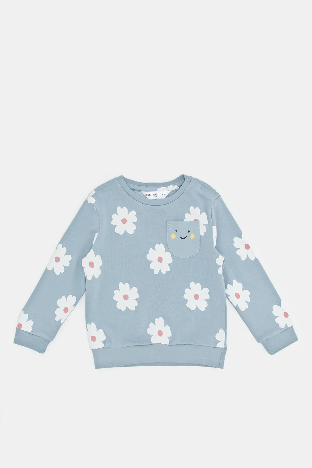 Infant Girls Blue Floral Print Sweatshirt