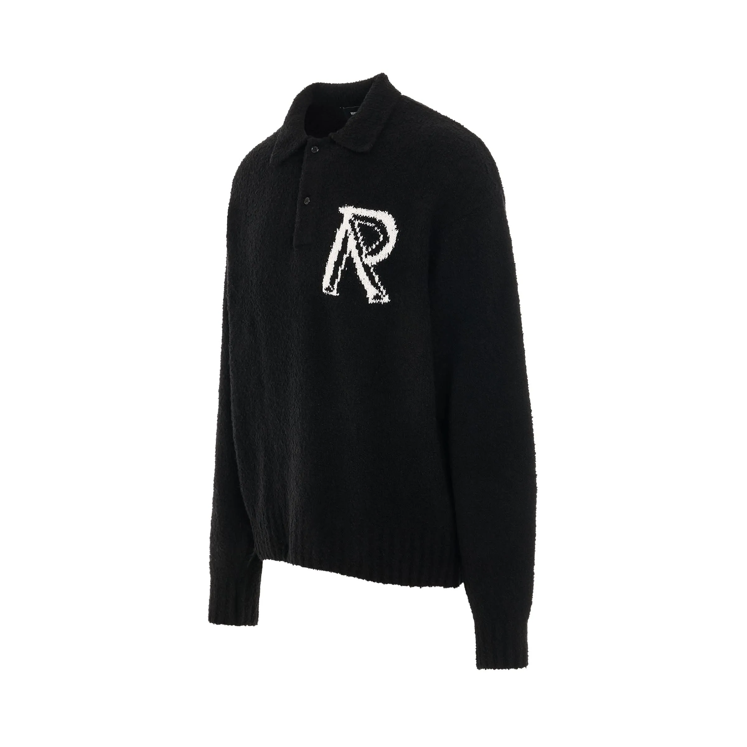 Initial R Boucle Polo Sweater in Black