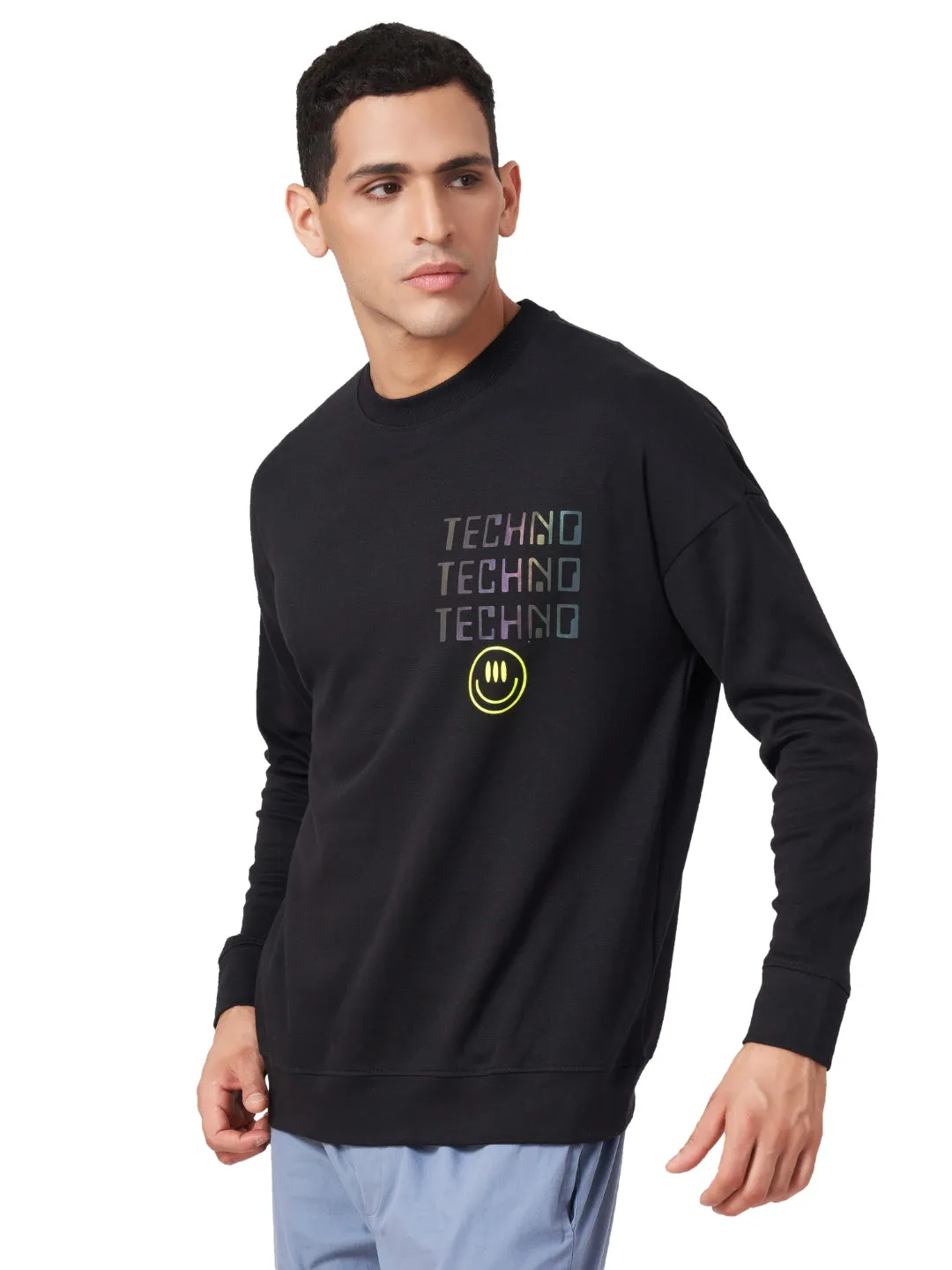 Interlock Full Sleeves Oversized Round Neck Holographic T Shirt