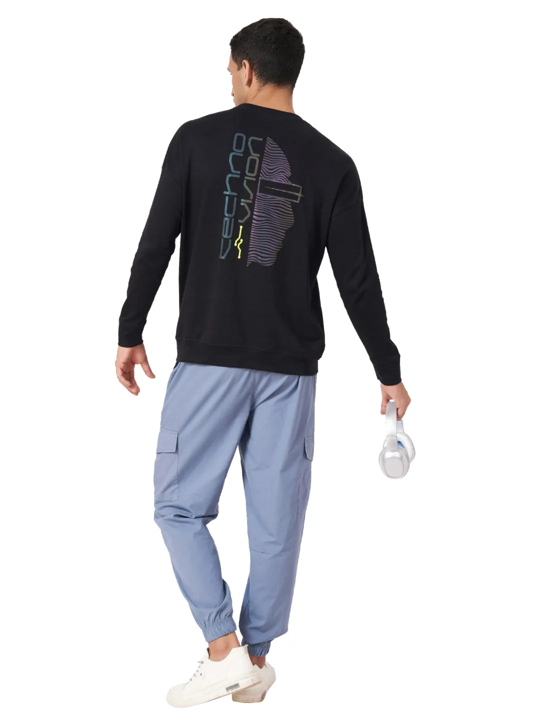 Interlock Full Sleeves Oversized Round Neck Holographic T Shirt