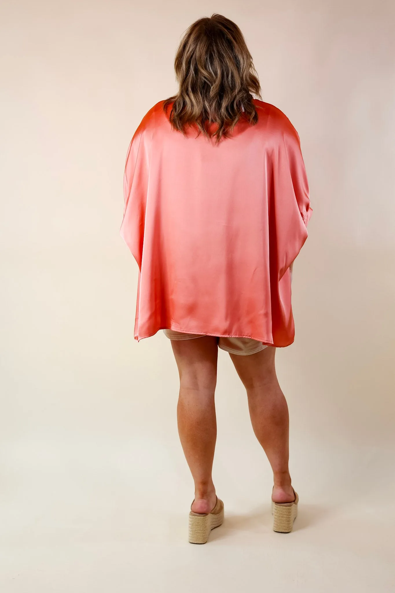 Irresistibly Chic Half Sleeve Oversized Blouse in Coral Orange