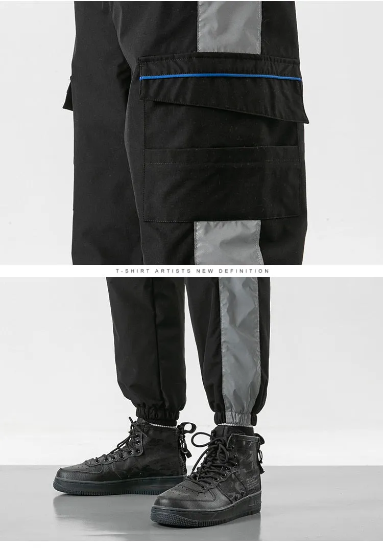 Japanese Style Drawstring Tactical Cargo Spliced Men Pants