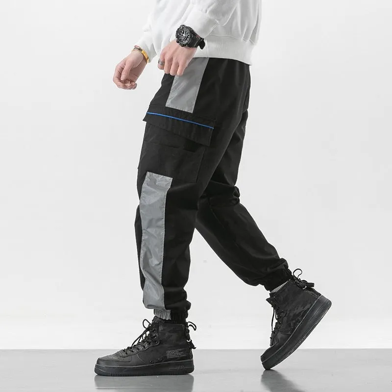 Japanese Style Drawstring Tactical Cargo Spliced Men Pants